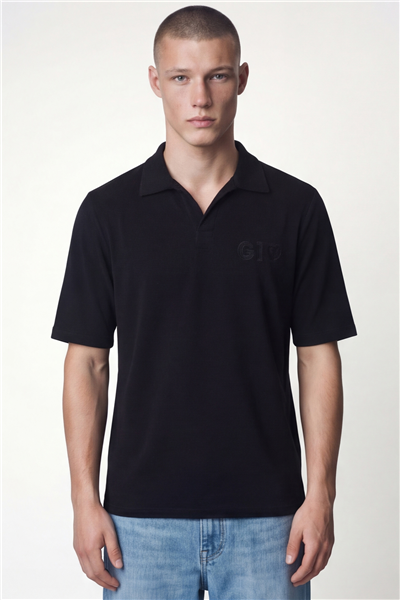 Siyah Polo Yaka Havlu T-Shirt