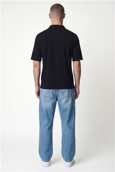 Siyah Polo Yaka Havlu T-Shirt