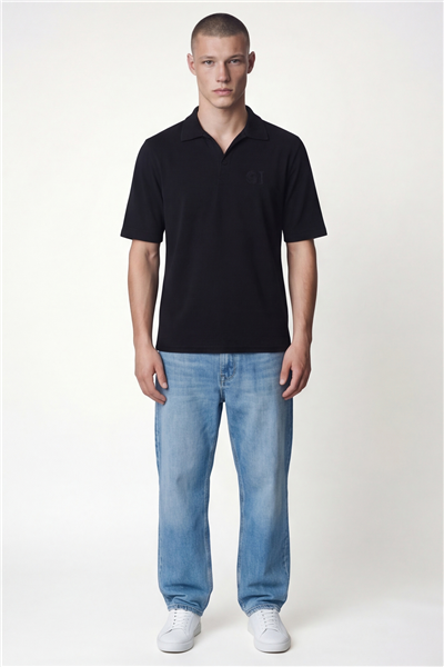 Siyah Polo Yaka Havlu T-Shirt