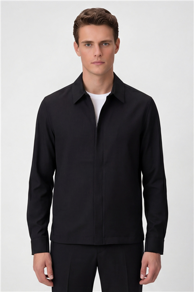 Giotelli Erkek Siyah Normal Kesim Regular Fit Viskon Fermuarlı Klasik Yaka Spor Takım Elbise