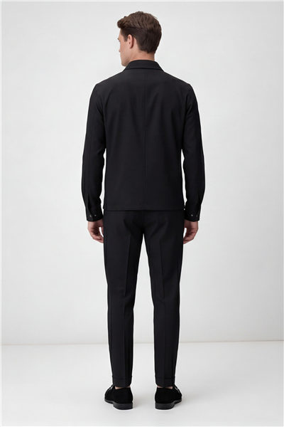 Giotelli Erkek Siyah Normal Kesim Regular Fit Viskon Fermuarlı Klasik Yaka Spor Takım Elbise