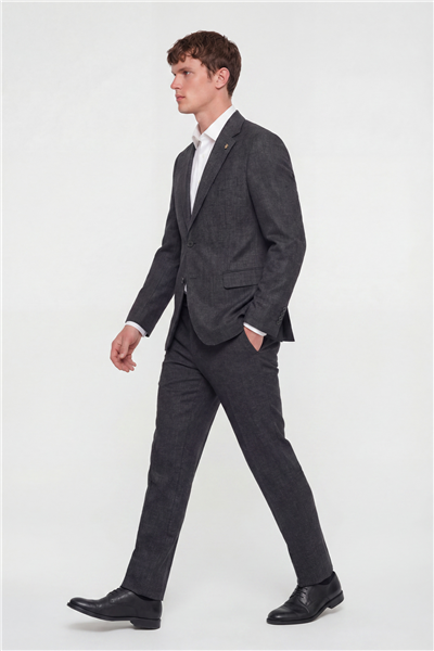 Giotelli Erkek Siyah Dar Kesim Slim Fit Viskon Fleto Kapaklı Cep Klasik Yaka 4 Drop Takım Elbise