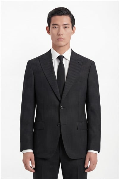 Giotelli Erkek Siyah Dar Kesim Slim Fit Yünlü Dokuma Normal Bel 4 Drop Takım Elbise