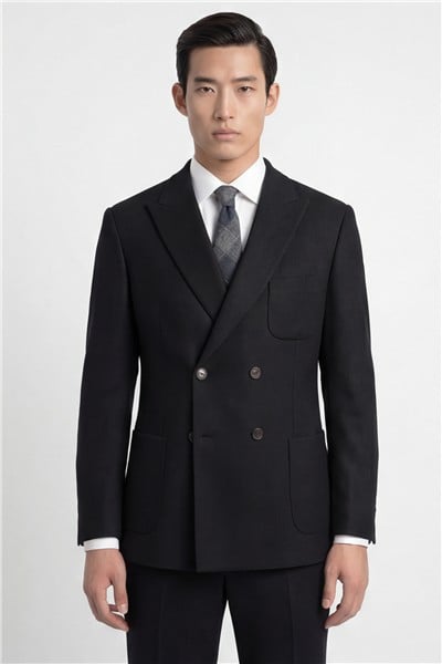 Giotelli Erkek Siyah Dar Kesim Slim Fit Viskon Düz Sivri Yaka Fleto Kapaklı Cep Çift Yırtmaçlı Klasik Paça Tam Astarlı 6 Drop Takım Elbise