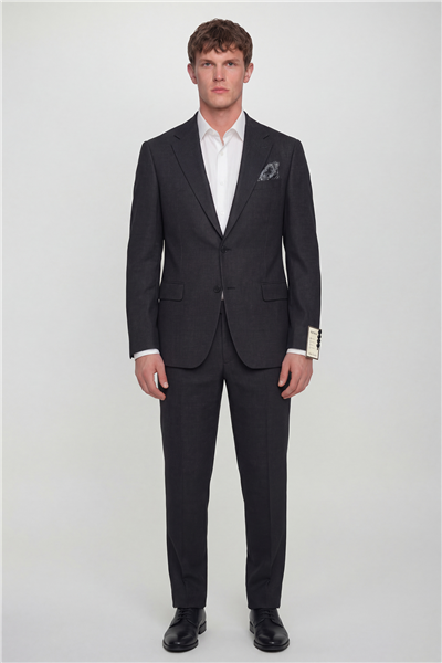Giotelli Erkek Siyah Dar Kesim Slim Fit Viskon Fleto Kapaklı Cep Klasik Yaka 6 Drop Takım Elbise