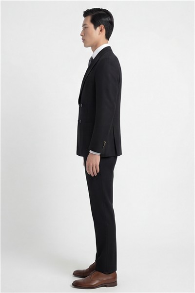 Giotelli Erkek Siyah Dar Kesim Slim Fit Viskon Düz Sivri Yaka Fleto Kapaklı Cep Çift Yırtmaçlı Klasik Paça Tam Astarlı 6 Drop Takım Elbise