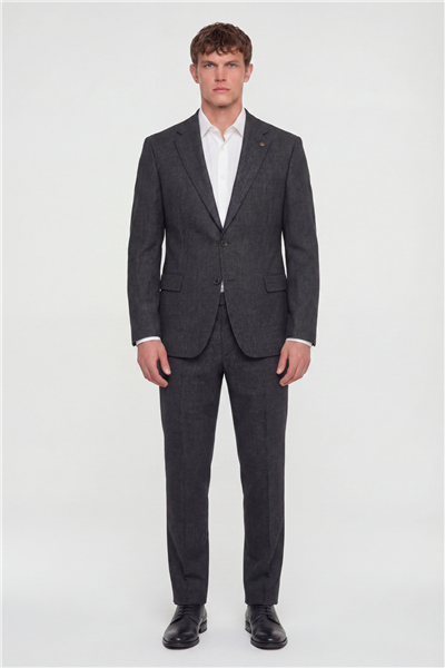 Giotelli Erkek Siyah Dar Kesim Slim Fit Viskon Fleto Kapaklı Cep Klasik Yaka 4 Drop Takım Elbise