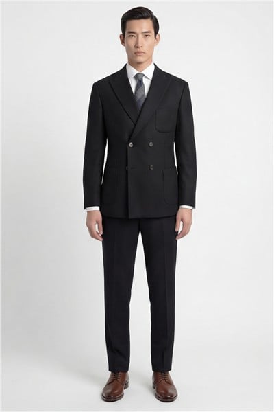 Giotelli Erkek Siyah Dar Kesim Slim Fit Viskon Düz Sivri Yaka Fleto Kapaklı Cep Çift Yırtmaçlı Klasik Paça Tam Astarlı 6 Drop Takım Elbise