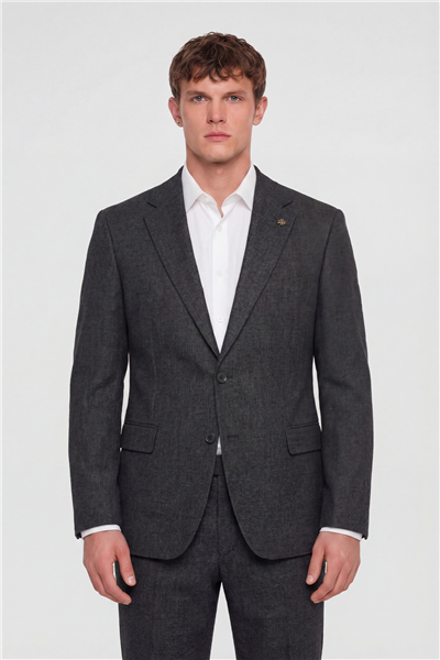 Giotelli Erkek Siyah Dar Kesim Slim Fit Viskon Fleto Kapaklı Cep Klasik Yaka 4 Drop Takım Elbise