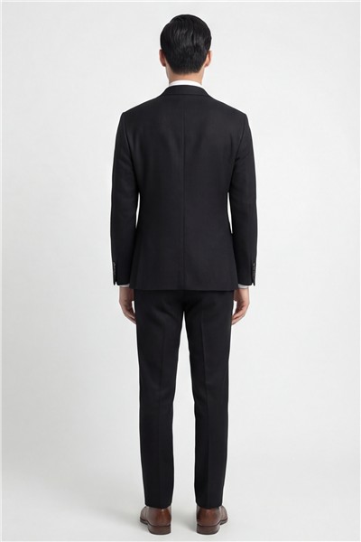 Giotelli Erkek Siyah Dar Kesim Slim Fit Viskon Düz Sivri Yaka Fleto Kapaklı Cep Çift Yırtmaçlı Klasik Paça Tam Astarlı 6 Drop Takım Elbise