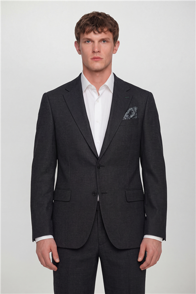 Giotelli Erkek Siyah Dar Kesim Slim Fit Viskon Fleto Kapaklı Cep Klasik Yaka 6 Drop Takım Elbise