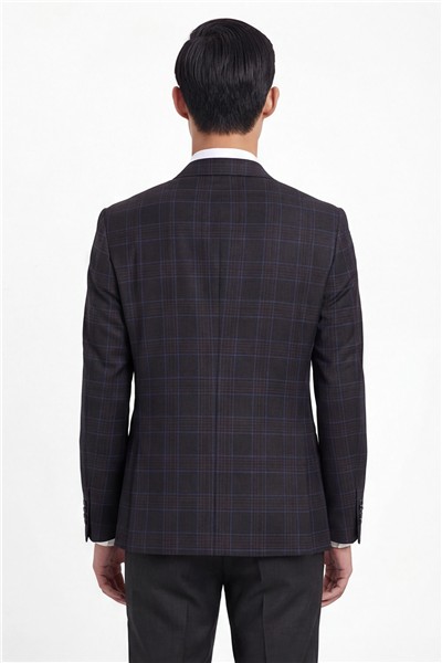 Erkek Siyah Dar Kesim Slim Fit %100 Yün Ekose Dokuma Normal Bel 6 Drop Takım Elbise