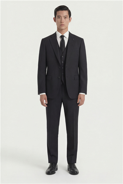 Giotelli Erkek Siyah Dar Kesim Slim Fit Viskon Klasik Yaka 8 Drop Yelekli Takım Elbise