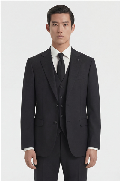 Giotelli Erkek Siyah Dar Kesim Slim Fit Viskon Klasik Yaka 8 Drop Yelekli Takım Elbise