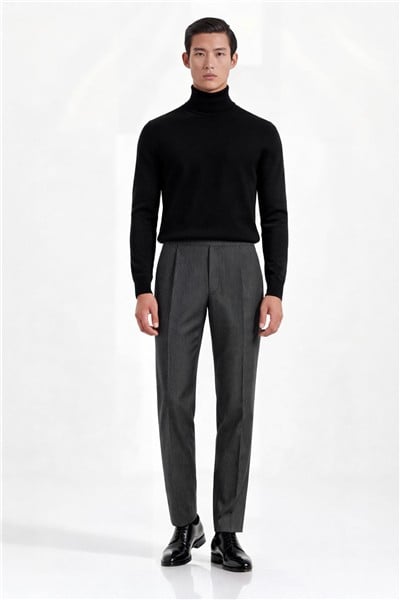 Giotelli Erkek Siyah Dar Kesim Slim Fit Viskon Normal Bel 6 Drop Klasik Pantolon