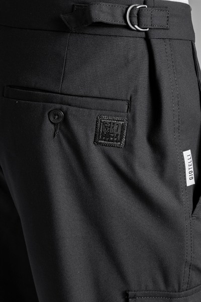 Giotelli Erkek Siyah Dar Kesim Slim Fit Viskon Dokuma Kargo Cep Normal Bel Pantolon