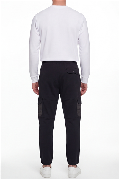 Giotelli Erkek Siyah Dar Kesim Slim Fit Pamuklu Lastikli Bel Kapaklı Cep Lastikli Paça Pantolon
