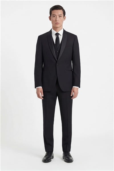 Giotelli Erkek Siyah Dar Kesim Slim Fit Viskon Dokuma Normal Bel 8 Drop Yelekli Klasik Smokin Takım Elbise