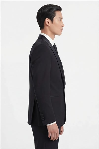 Giotelli Erkek Siyah Dar Kesim Slim Fit Viskon Dokuma Normal Bel 8 Drop Yelekli Klasik Smokin Takım Elbise