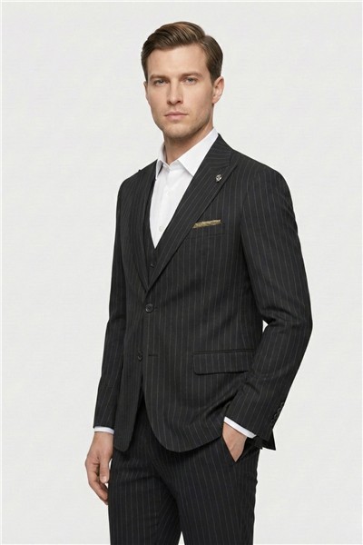 Giotelli Erkek Siyah Dar Kesim Slim Fit Viskon 8 Drop Klasik Takım Elbise