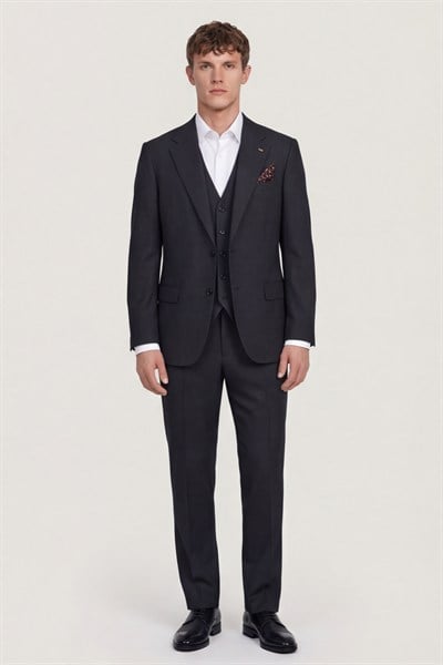 Giotelli Erkek Siyah Dar Kesim Slim Fit Viskon Dokuma Klasik Yaka 6 Drop Takım Elbise