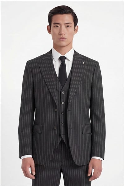 Giotelli Erkek Siyah Dar Kesim Slim Fit Viskon Dokuma Normal Bel 6 Drop Yelekli Takım Elbise