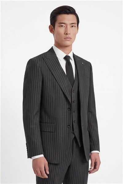 Giotelli Erkek Siyah Dar Kesim Slim Fit Viskon Dokuma Normal Bel 6 Drop Yelekli Takım Elbise