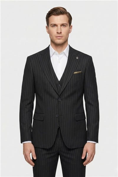 Giotelli Erkek Siyah Dar Kesim Slim Fit Viskon 8 Drop Klasik Takım Elbise