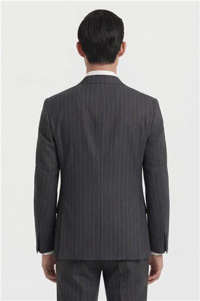 Giotelli Erkek Siyah Dar Kesim Slim Fit Viskon Dokuma Çizgili Klasik Yaka 6 Drop Takım Elbise