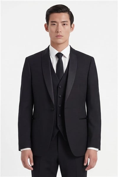 Giotelli Erkek Siyah Dar Kesim Slim Fit Viskon Dokuma Normal Bel 8 Drop Yelekli Klasik Smokin Takım Elbise