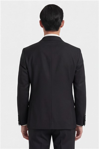 Giotelli Erkek Siyah Dar Kesim Slim Fit Viskon Dokuma Fleto Kapaklı Cep Normal Bel 6 Drop Smokin Takım Elbise