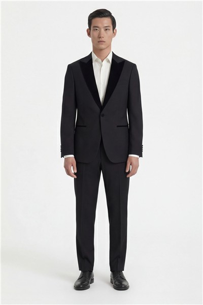 Giotelli Erkek Siyah Dar Kesim Slim Fit Viskon Dokuma Normal Bel 6 Drop Yelekli Klasik Smokin Takım Elbise
