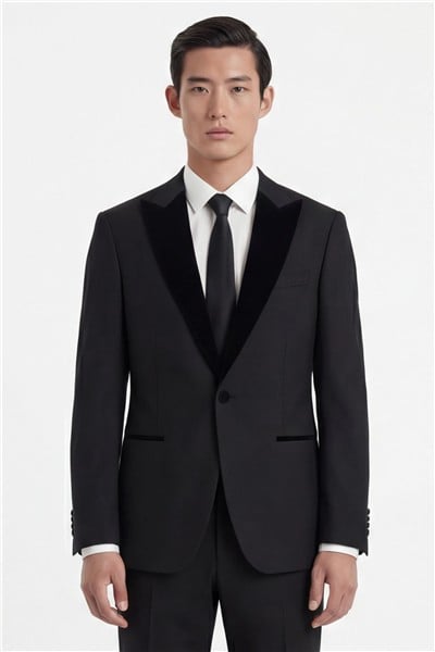 Giotelli Erkek Siyah Dar Kesim Slim Fit Viskon Dokuma Normal Bel 6 Drop Yelekli Klasik Smokin Takım Elbise