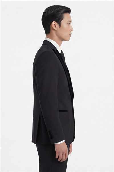 Giotelli Erkek Siyah Dar Kesim Slim Fit Viskon Dokuma Normal Bel 6 Drop Yelekli Klasik Smokin Takım Elbise