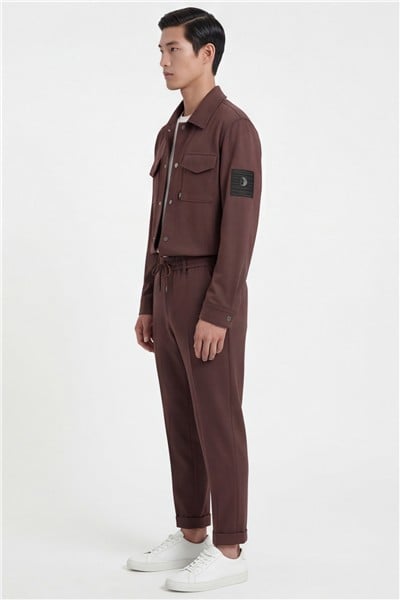 Giotelli Erkek Tarçın Dar Kesim Slim Fit Viskon Dokuma Bomber Ceketli Takım