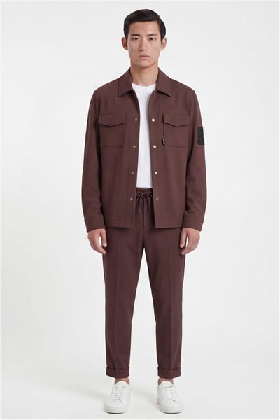 Giotelli Erkek Tarçın Dar Kesim Slim Fit Viskon Dokuma Bomber Ceketli Takım