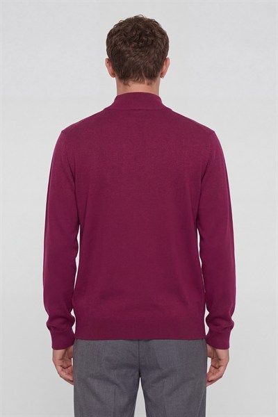 Giotelli Erkek Vişne Normal Kesim Regular Fit Yünlü Dokuma Yarım Balıkçı Yaka Triko Kazak
