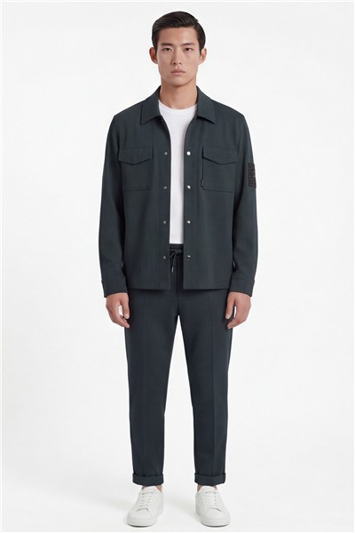 Giotelli Erkek Yeşil Dar Kesim Slim Fit Viskon Dokuma Bomber Ceketli Takım