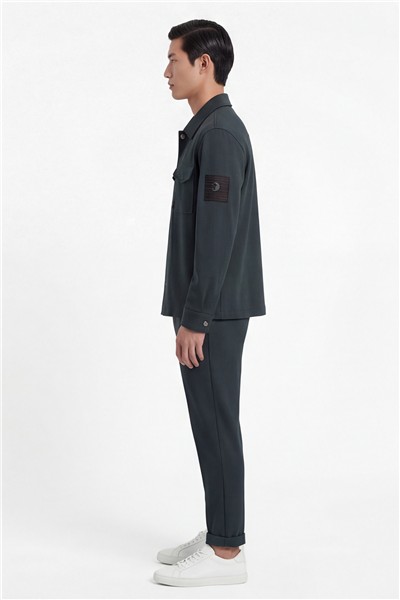 Giotelli Erkek Yeşil Dar Kesim Slim Fit Viskon Dokuma Bomber Ceketli Takım