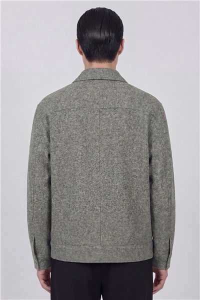 Giotelli Erkek Yeşil Normal Kesim Regular Fit Yünlü Dokuma Gömlek Yaka Düğmeli Mont