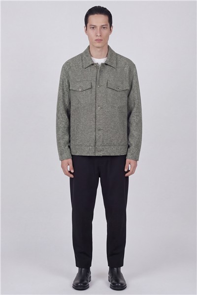 Giotelli Erkek Yeşil Normal Kesim Regular Fit Yünlü Dokuma Gömlek Yaka Düğmeli Mont