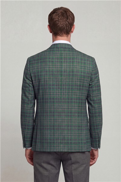 Giotelli Erkek Yeşil Dar Kesim Slim Fit Yünlü Dokuma Ekose Normal Bel 6 Drop Yelekli Takım Elbise