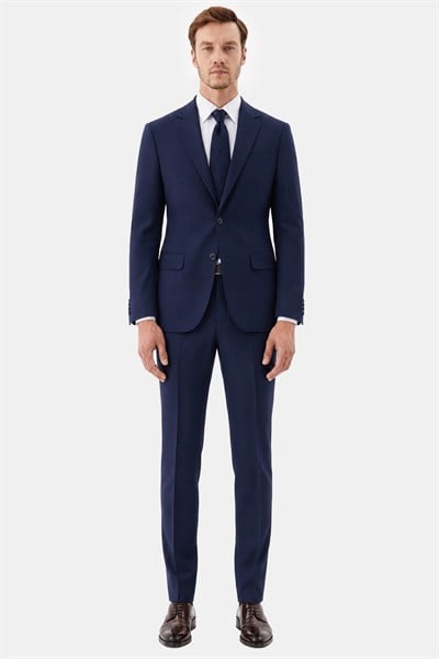 4 Drop Erkek Açık Lacivert Dar Kesim Slim Fit Viskon Mono Yaka Takım Elbise