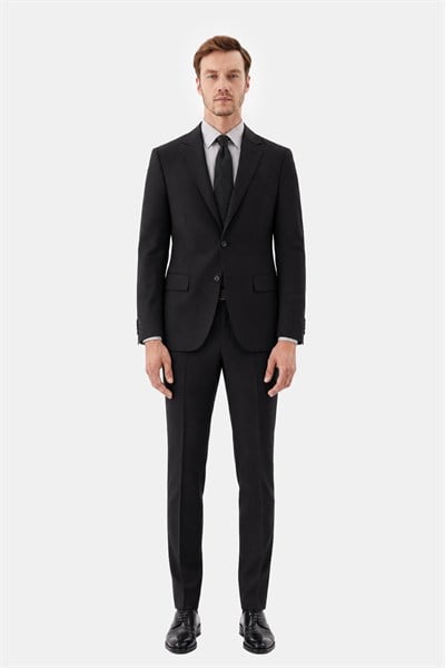 4 Drop Erkek Siyah Dar Kesim Slim Fit Viskon Mono Yaka Takım Elbise
