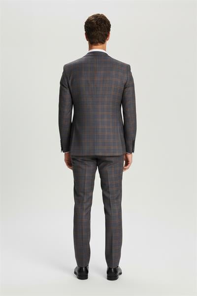 Giotelli Bordo Slim Fit Kareli Mono Yaka Yelekli Takım Elbise