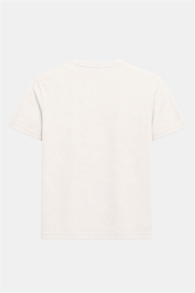 Açık Ekru %100 Pamuk Bisiklet Yaka Düz Renk Basic T-Shirt