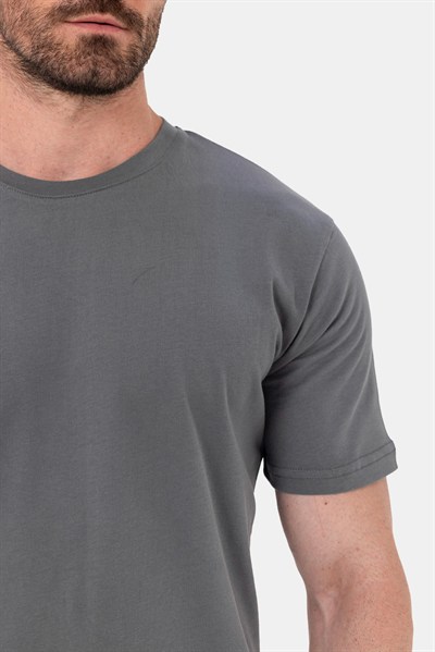 Açık Füme %100 Pamuk Bisiklet Yaka Düz Renk Basic T-Shirt