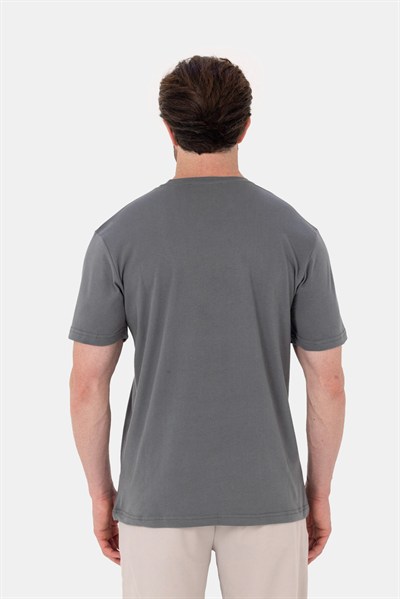 Açık Füme %100 Pamuk Bisiklet Yaka Düz Renk Basic T-Shirt