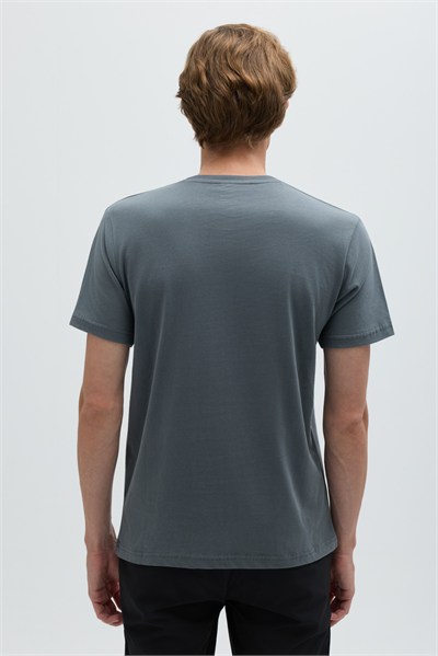 Açık Füme %100 Pamuk Bisiklet Yaka Düz Renk Basic T-Shirt