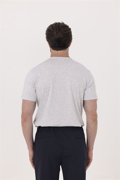Açık Gri %100 Pamuk Bisiklet Yaka Düz Renk Basic T-Shirt